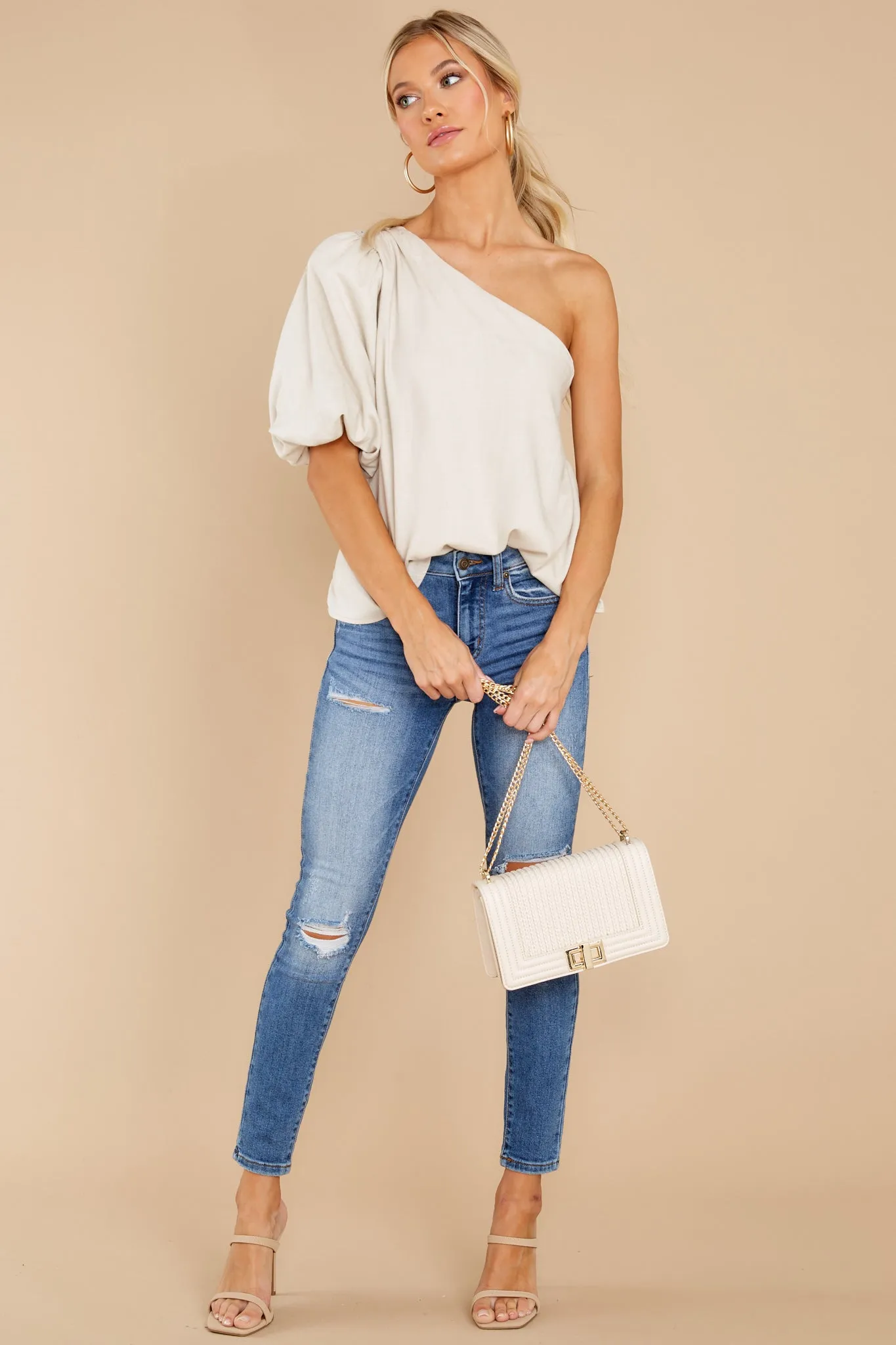 All In Stride Beige One Shoulder Top