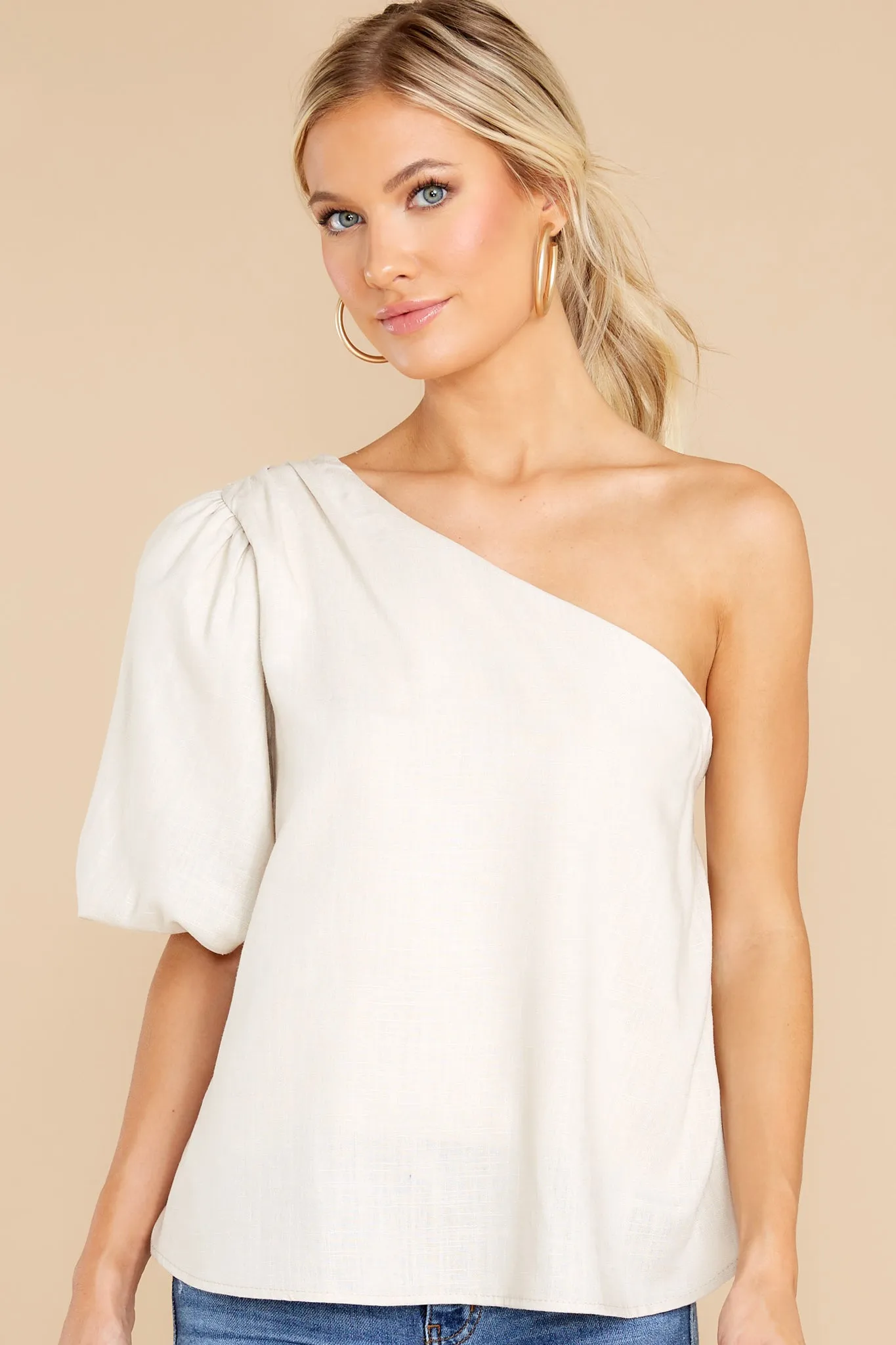 All In Stride Beige One Shoulder Top