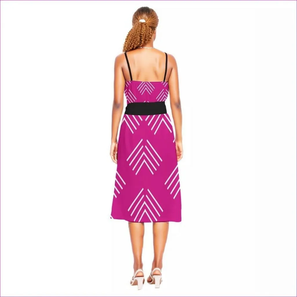 Arrows V-neck Cami Pink Womens Dress With Waist Band