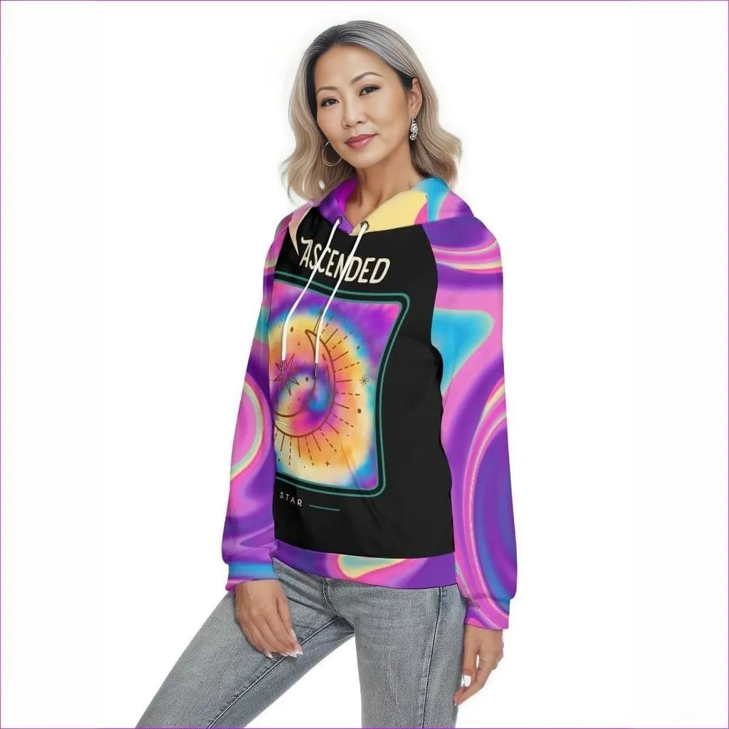 Ascended Tie-Dye Print Womens Hoodie With Raglan Sleeve