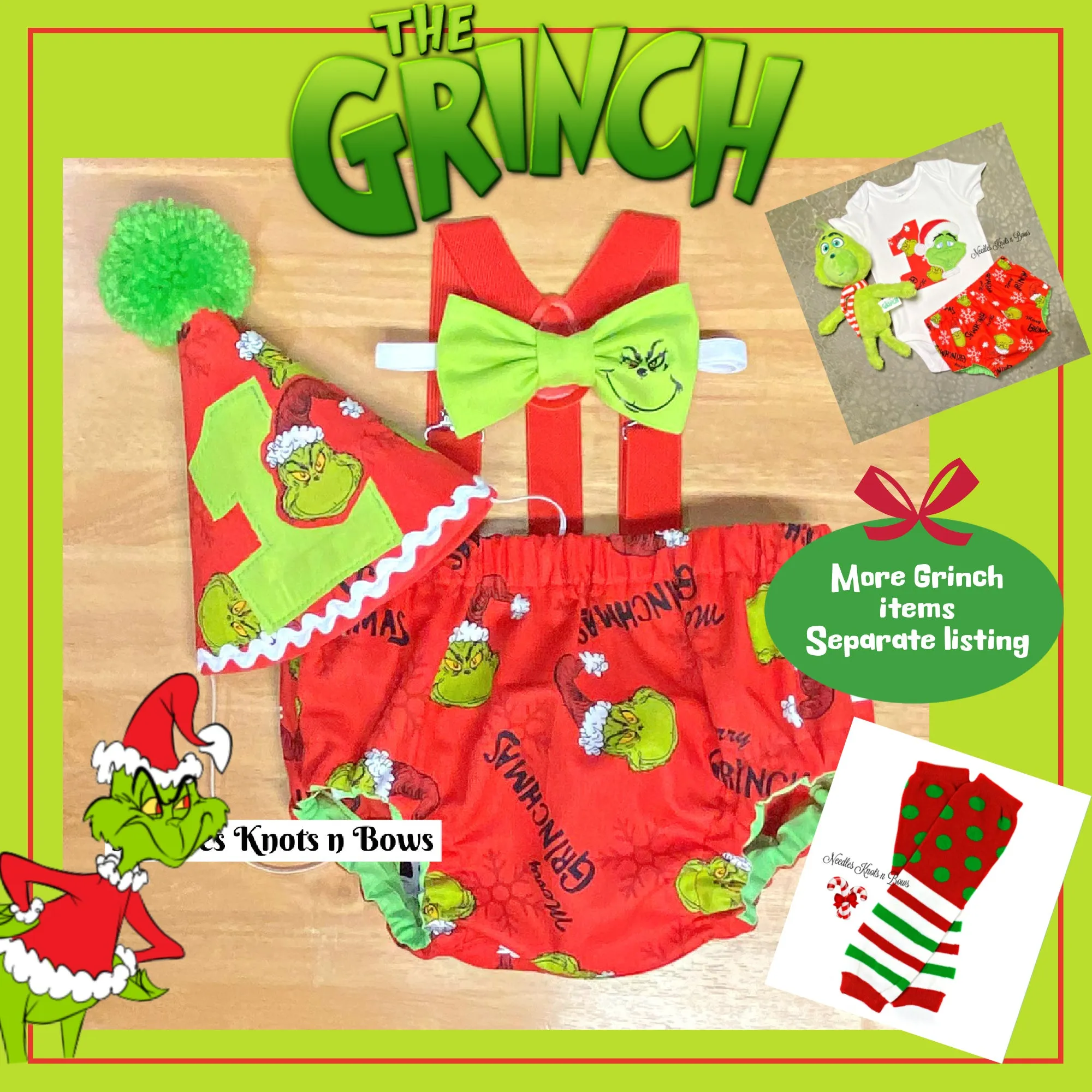 Boys Grinch 1st Birthday Onesie, Christmas Birthday