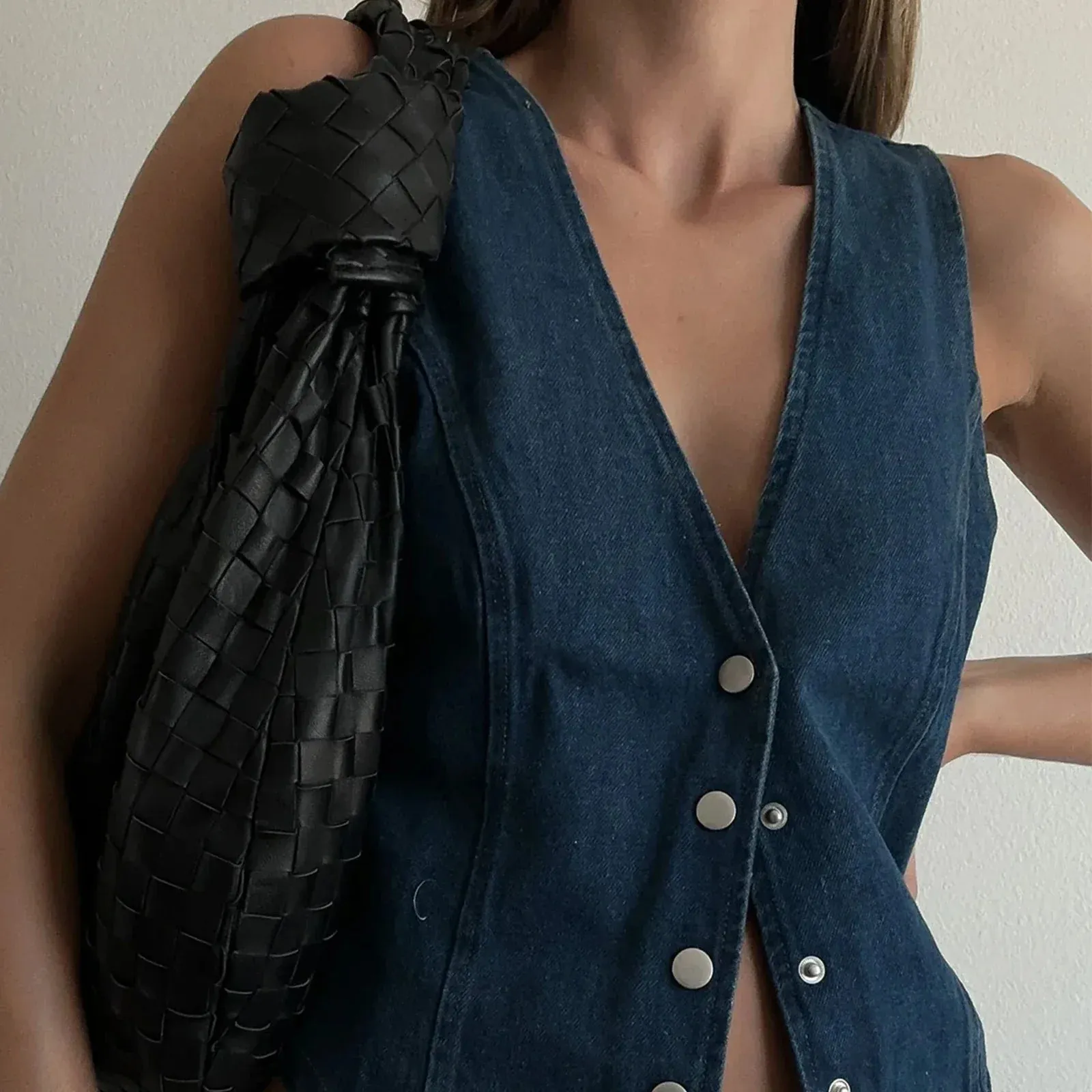 Button Down Jean Waistcoat Pockets Casual Vintage Crop Streetwear Tank Sleeveless Top