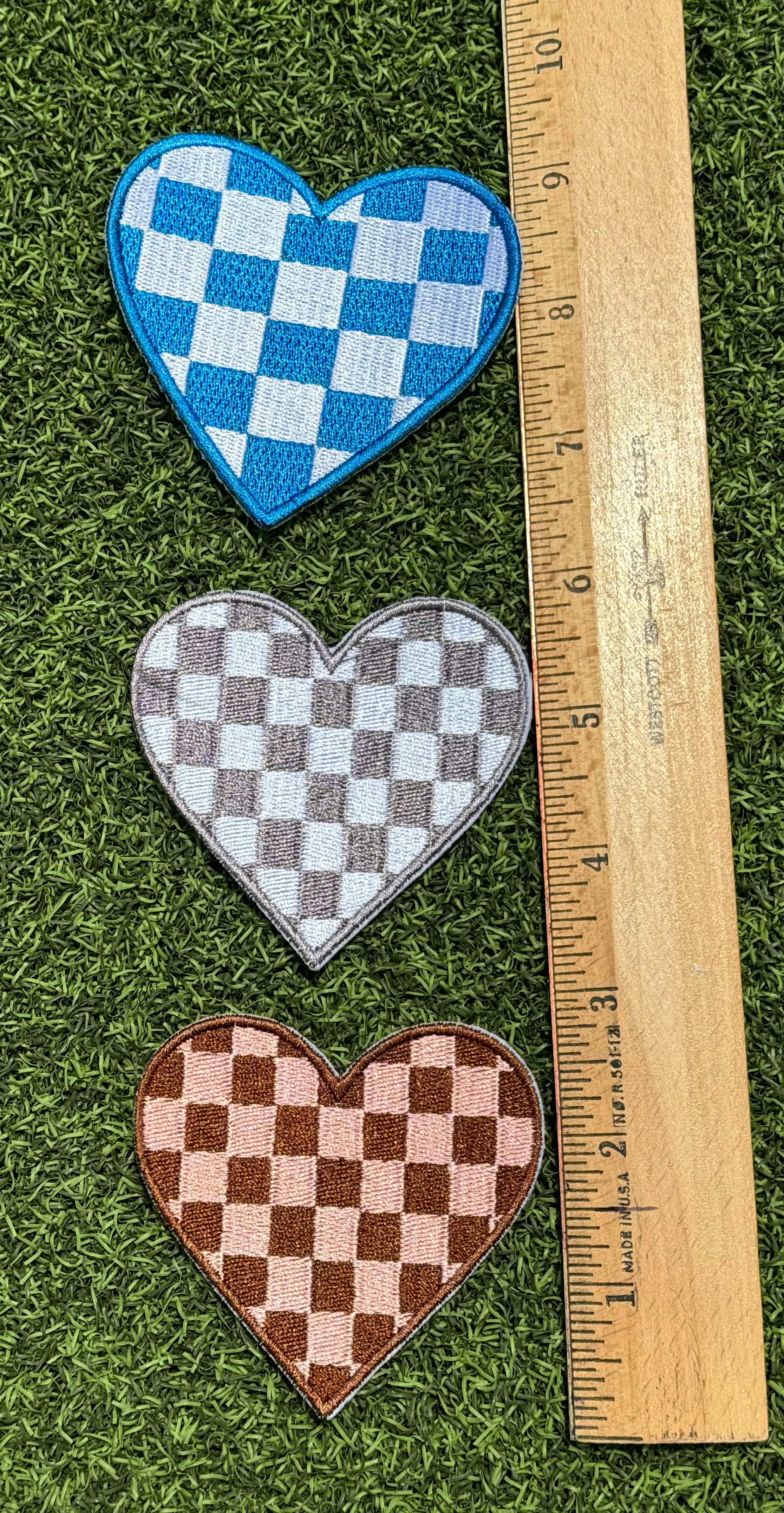 Checkered Heart Iron On Patches