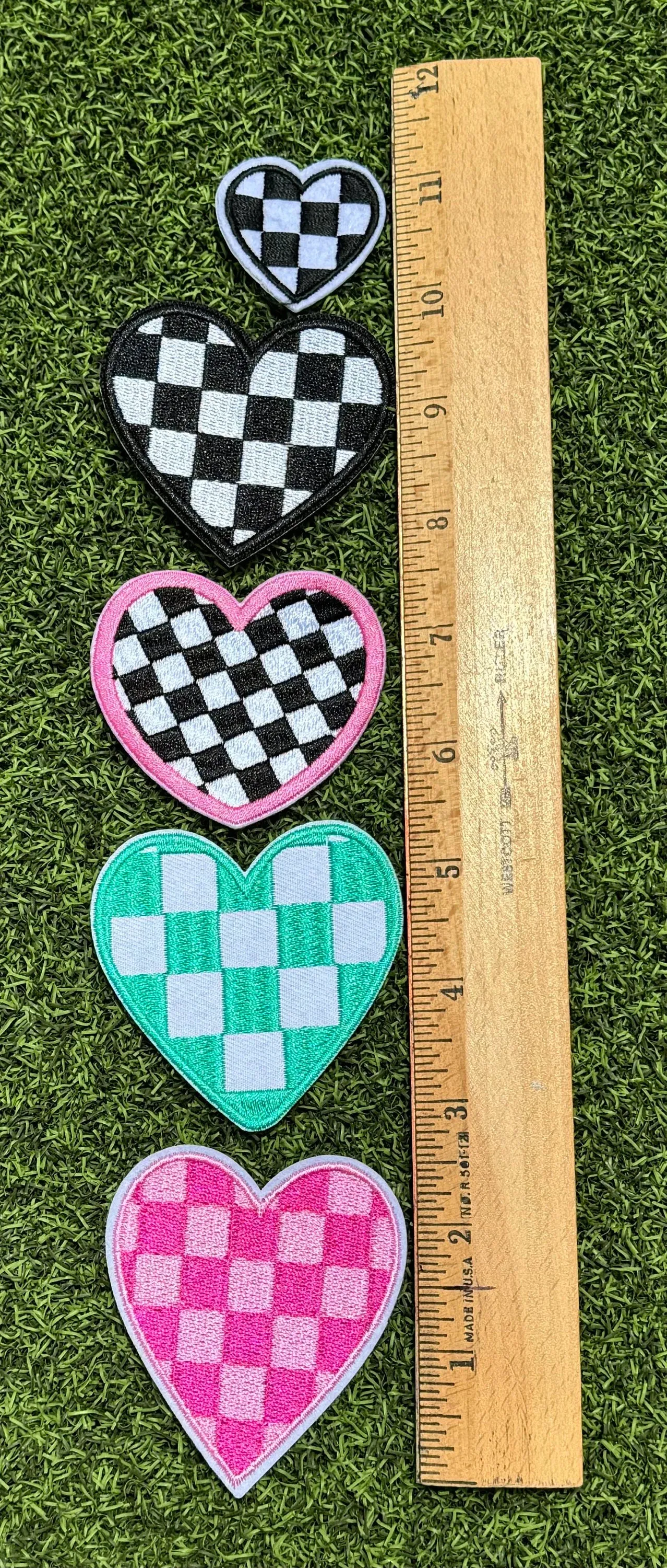 Checkered Heart Iron On Patches