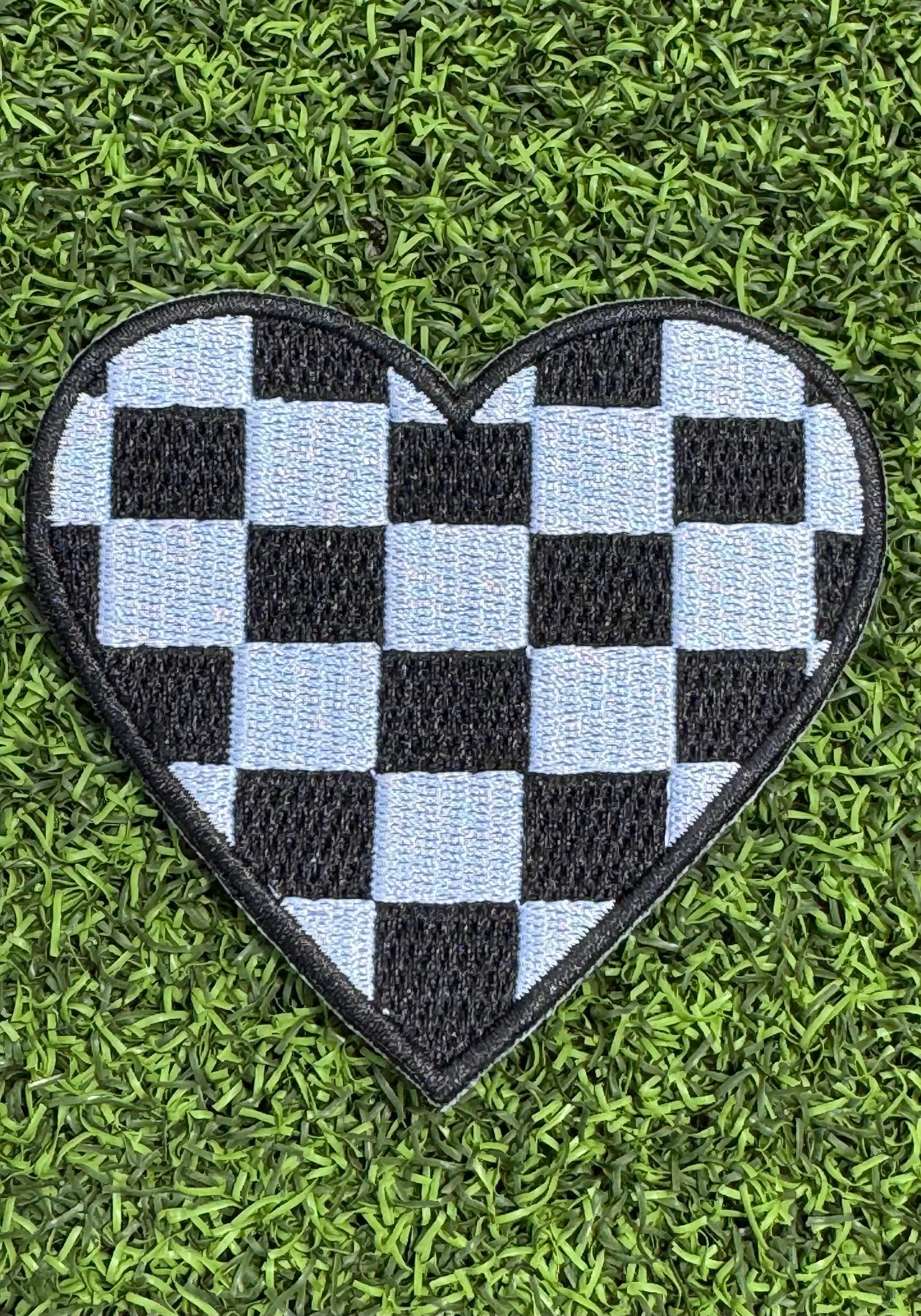 Checkered Heart Iron On Patches