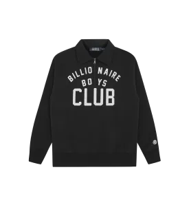 COLLARED HALF ZIP SWEATER - BLACK