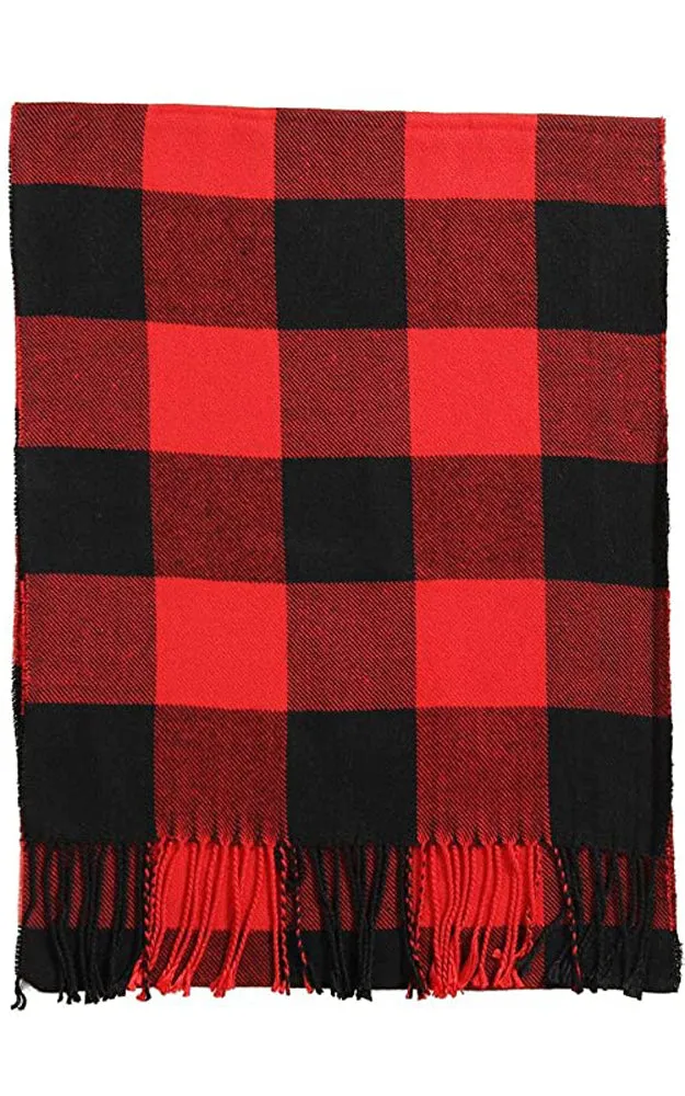 DBS012-05 Cashmere Feel scarves Checker Black & Red 12pcs Pack