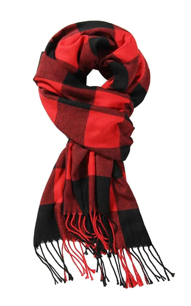 DBS012-05 Cashmere Feel scarves Checker Black & Red 12pcs Pack