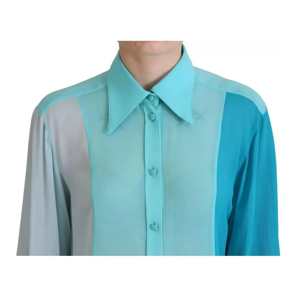 Dolce & Gabbana Blue Collar Long Sleeve Blouse Silk Top