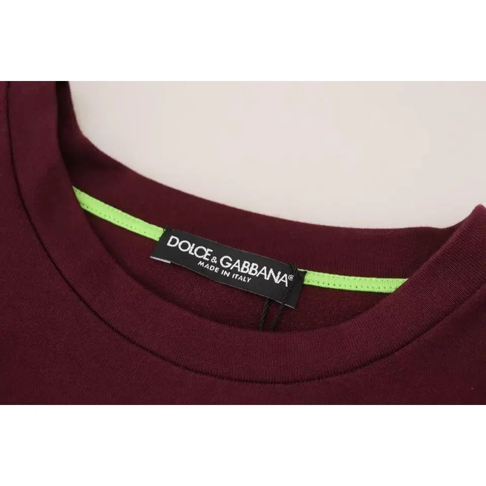 Dolce & Gabbana Bordeaux D&G Print Round Neck Cotton T-shirt