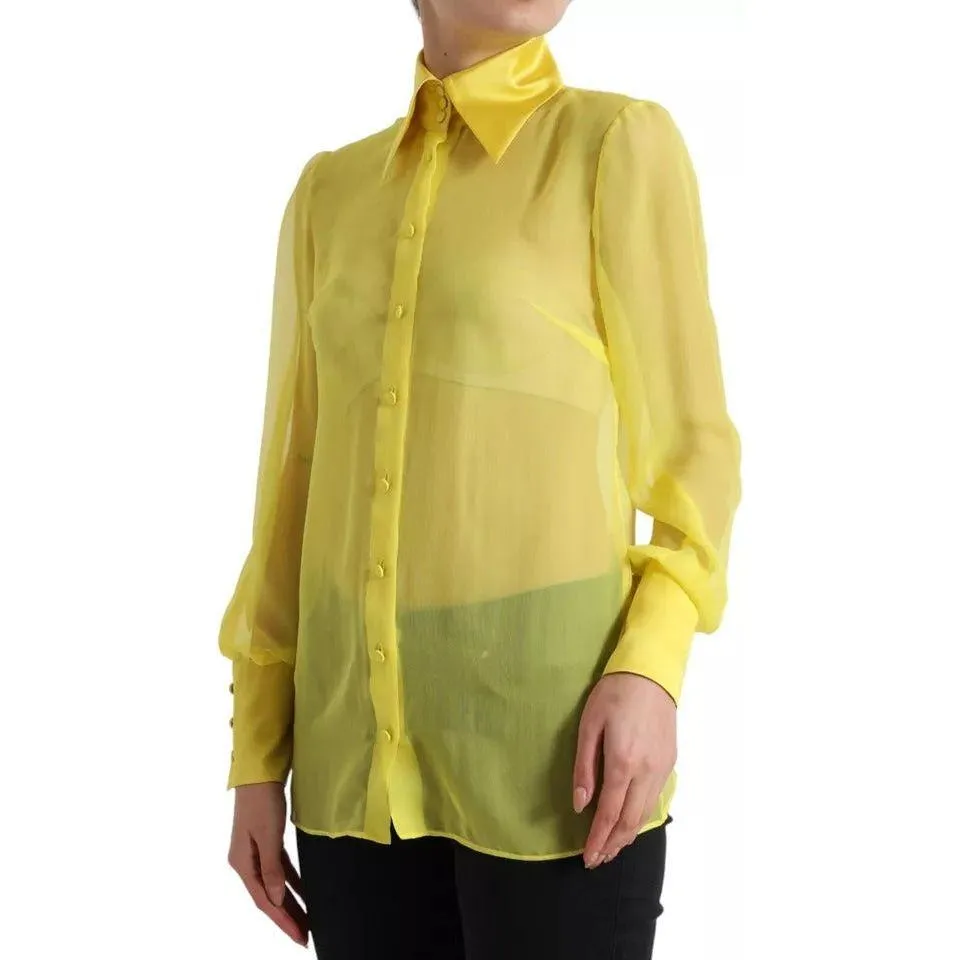 Dolce & Gabbana Yellow Long Sleeve Button Down Blouse Top