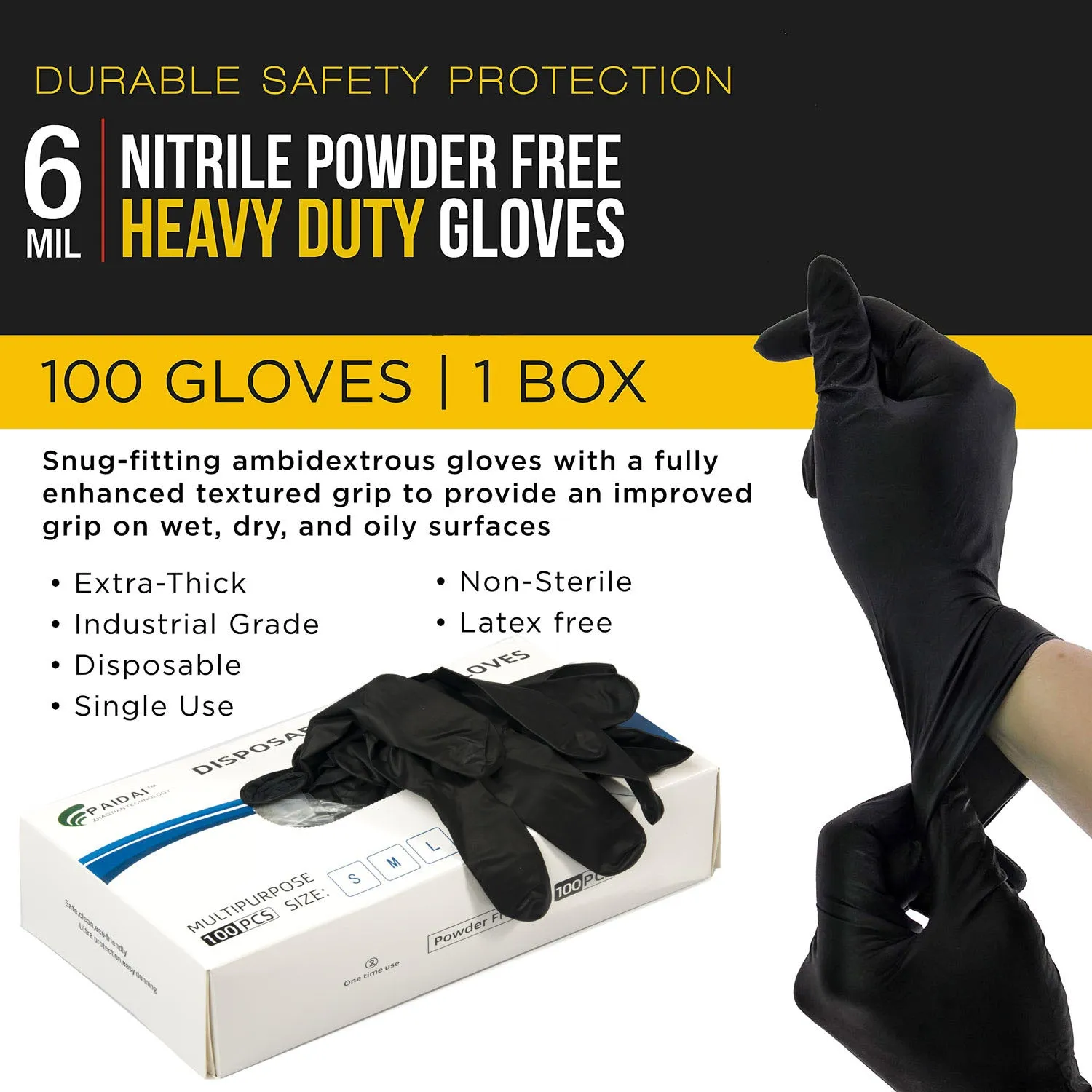 Extra-Thick Nitrile Gloves, Textured Grip, Large, Box of 100