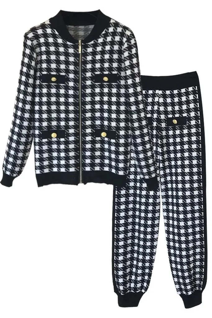 Garda Black and White Houndstooth Jacket and Pants Set