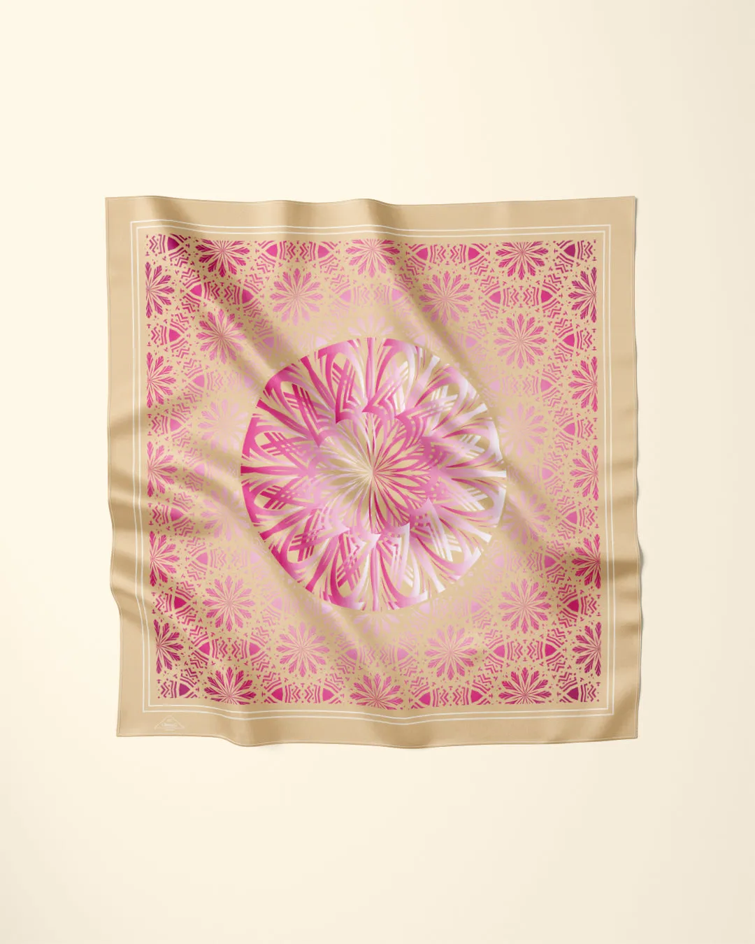 GLOWING Mandala Designer 100% Silk Scarf in Gold Magenta