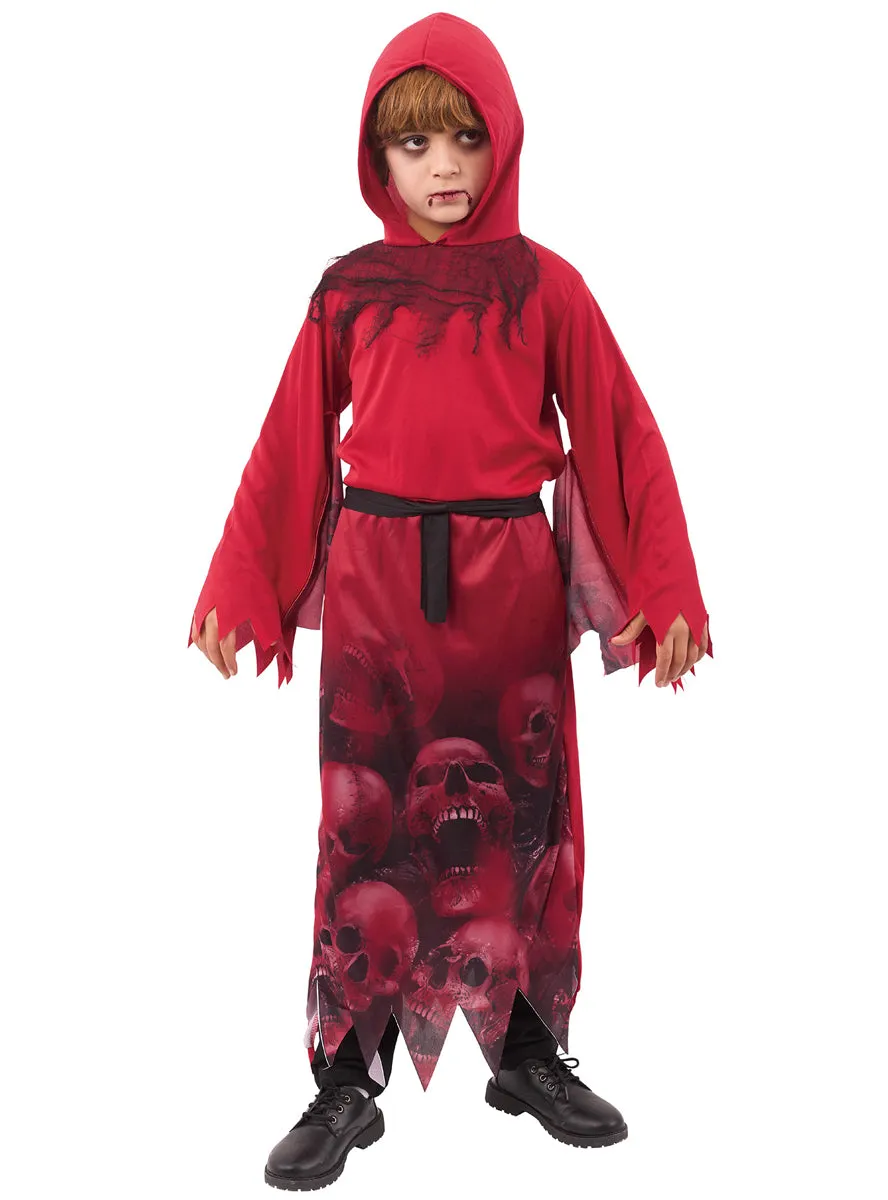 Grim Reaper Boys Red Skull Halloween Costume Robe