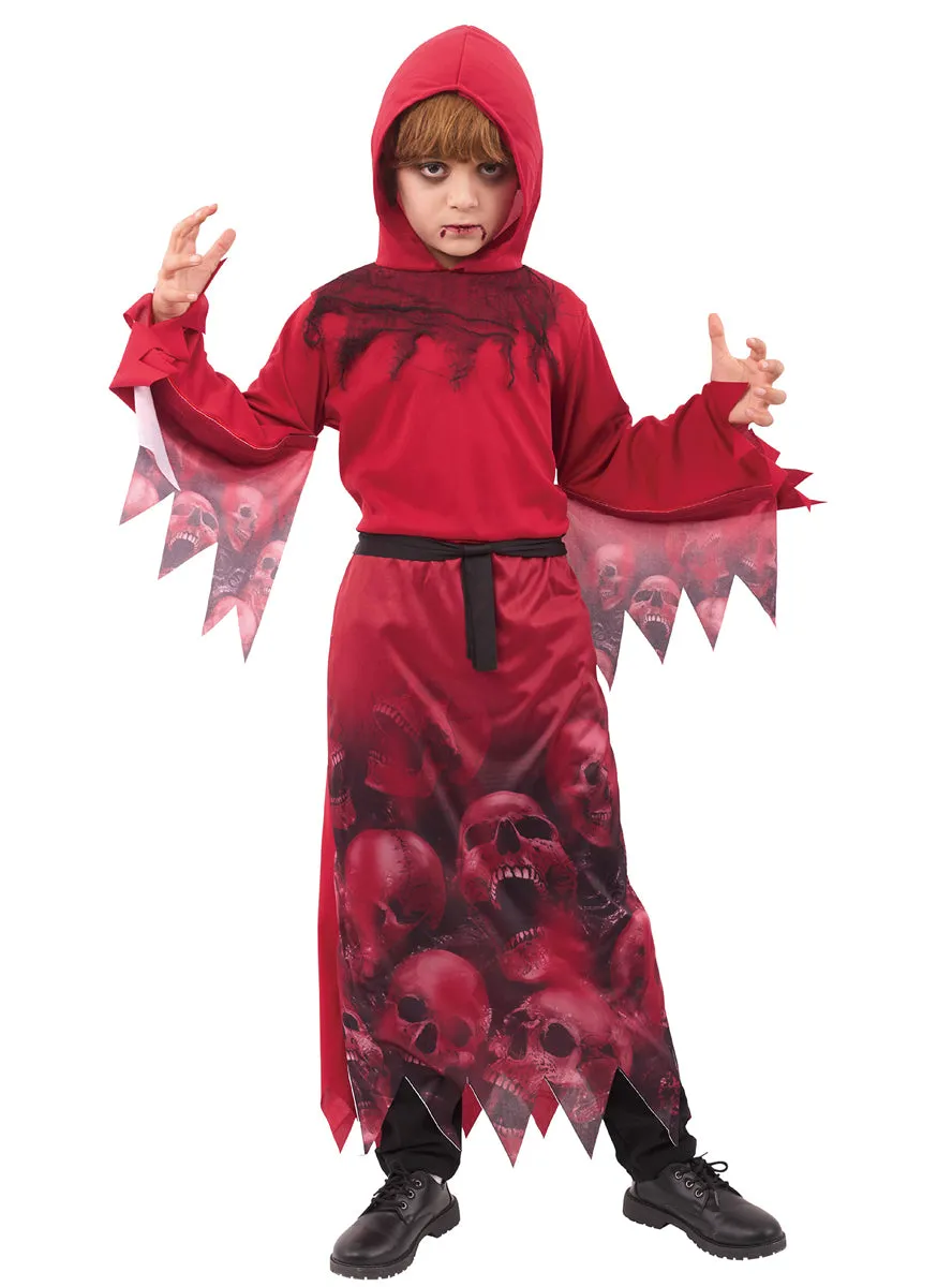 Grim Reaper Boys Red Skull Halloween Costume Robe