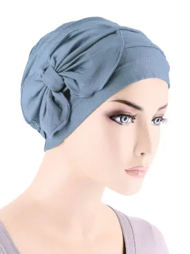 H121BB-DUSTYBLUE#Bamboo Pleated Bow Cap Dusty Blue