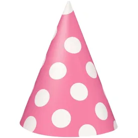 Hot Pink Dots Party Hats, 8ct