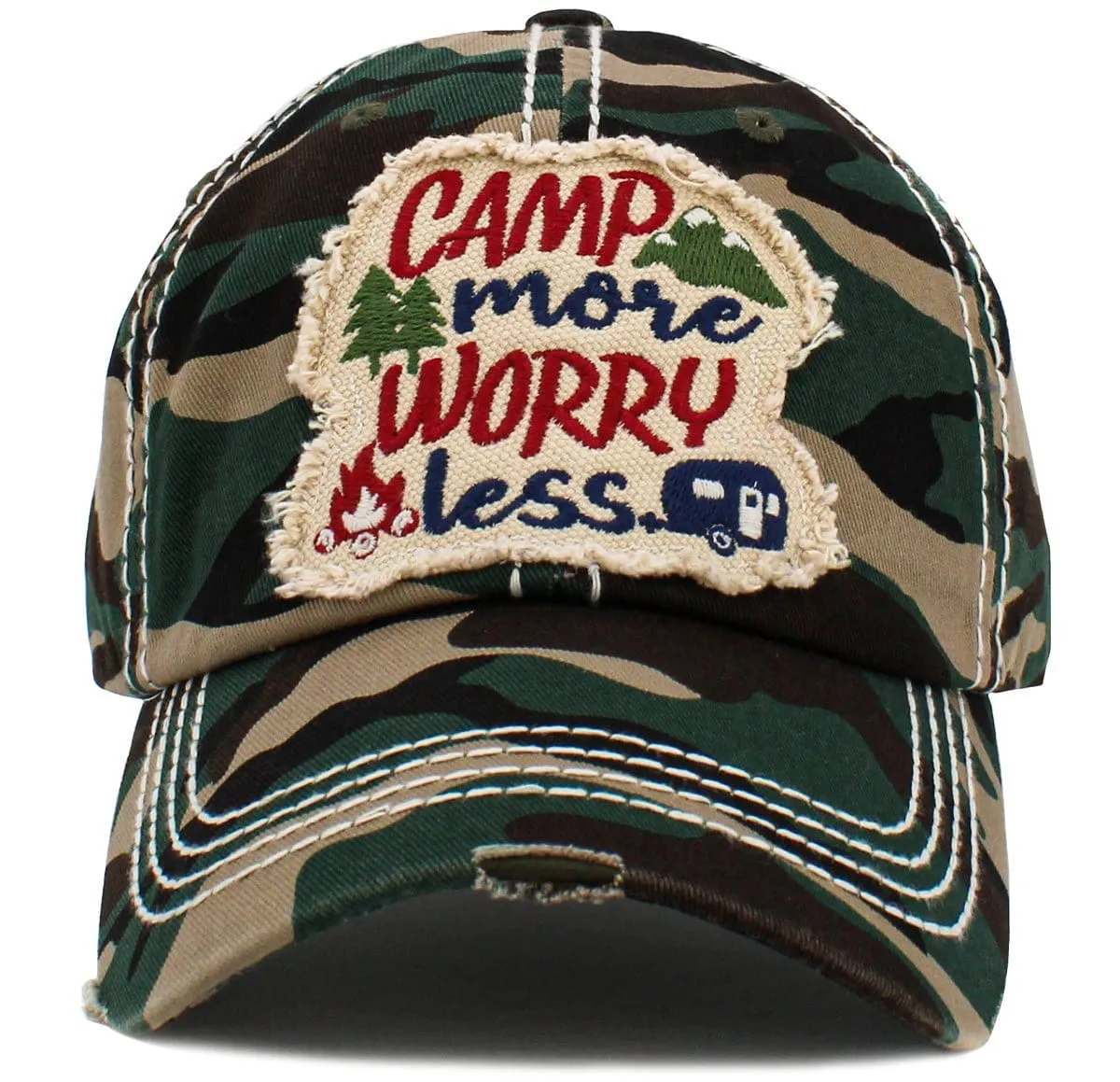 KBV1493 Camp More Worry Less Washed Vintage Ballcap