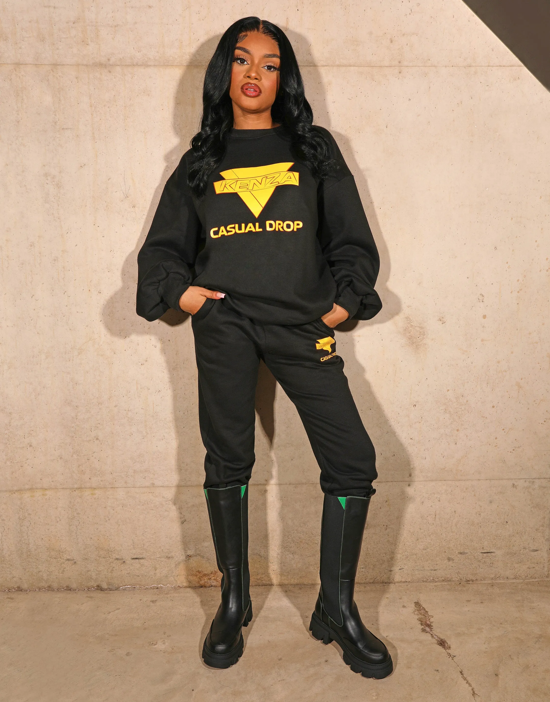 Kenza X Public Desire Moto Graphic Oversized Sweatshirt in Black