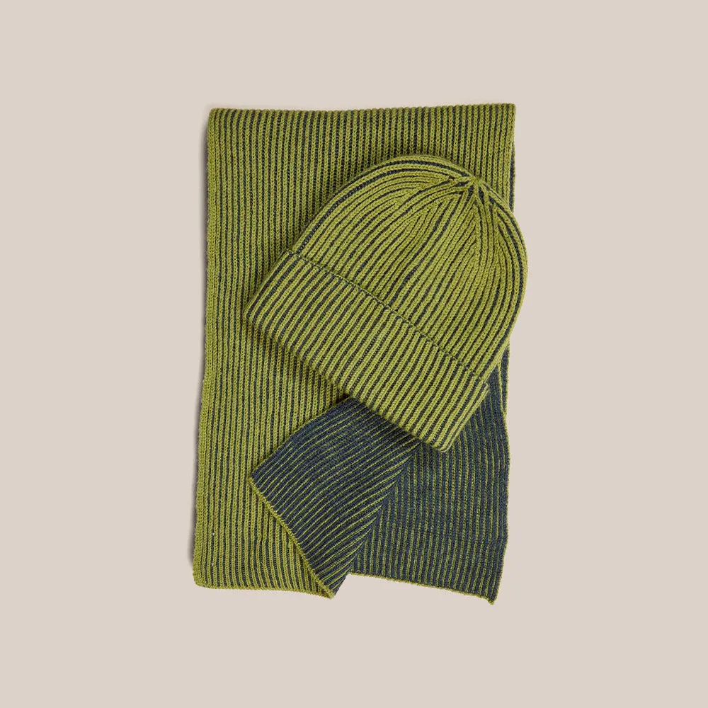 Knitted Merino Scarf - Green/Navy