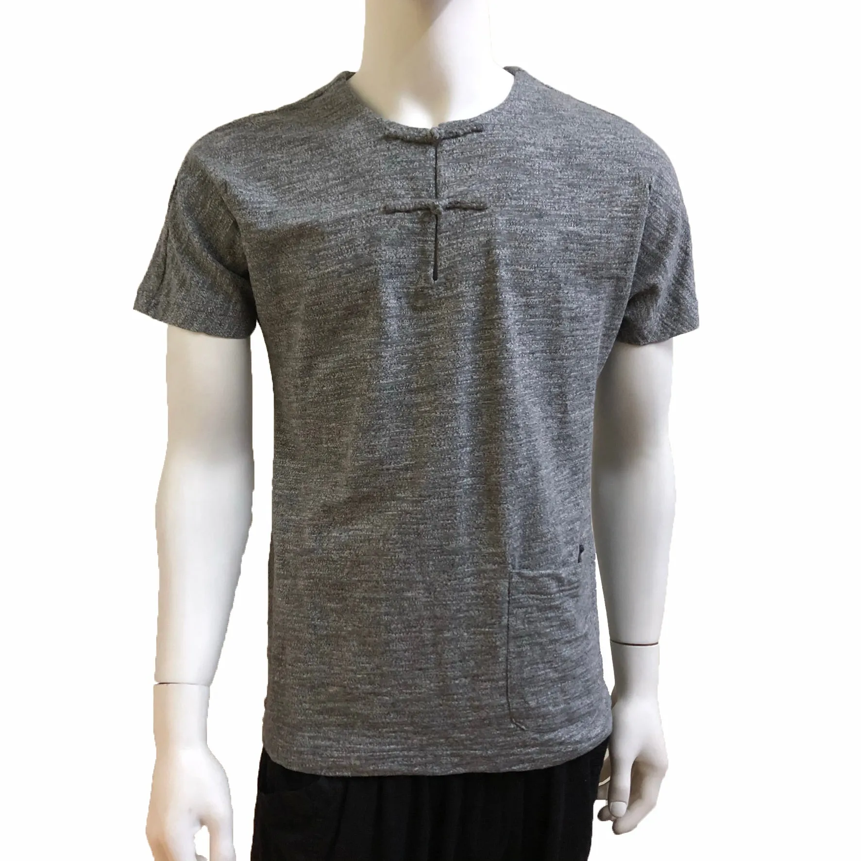 Knot Button Pocket Henley, Charcoal Grey Slub