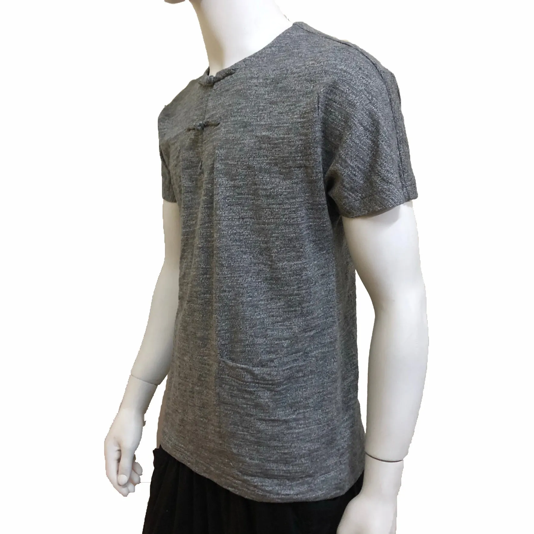 Knot Button Pocket Henley, Charcoal Grey Slub