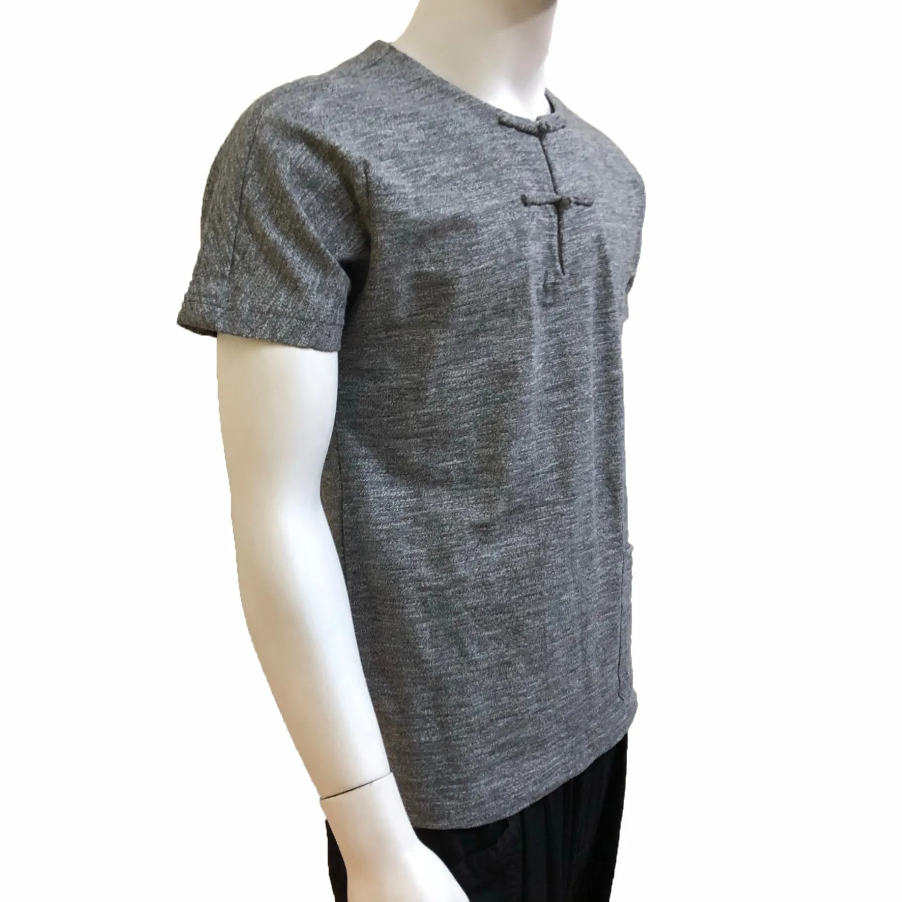 Knot Button Pocket Henley, Charcoal Grey Slub