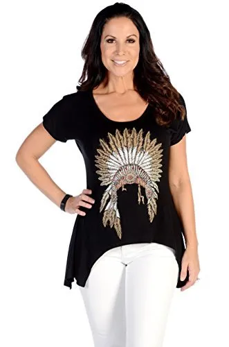 Liberty Wear Indian Chief, Scoop Neck, Western Themed, Mini Sharkbite Tunic