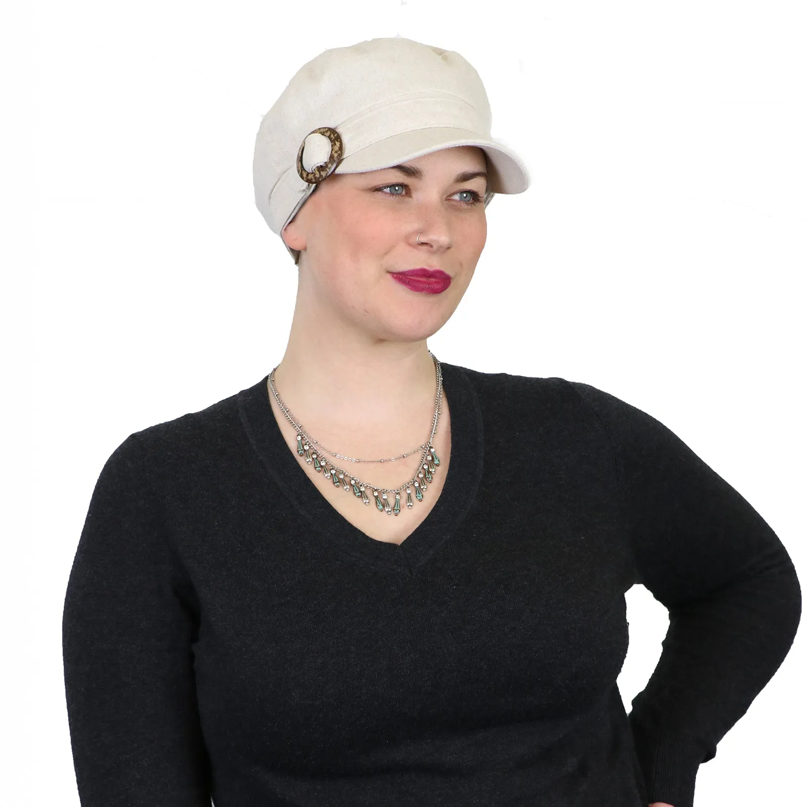 Linen Military Cadet Hat For Women Chemo Hat 50  UPF Sun Protection