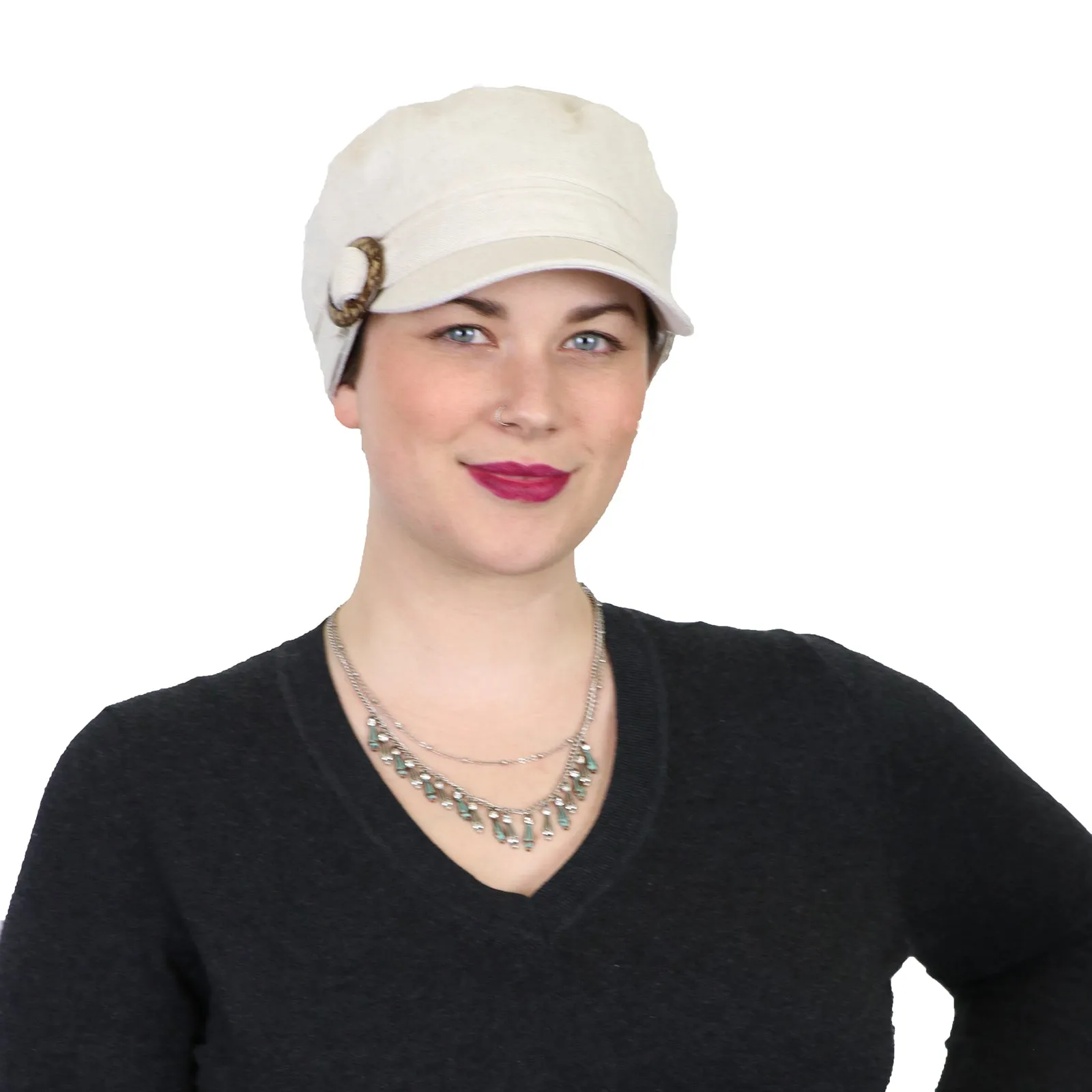 Linen Military Cadet Hat For Women Chemo Hat 50  UPF Sun Protection