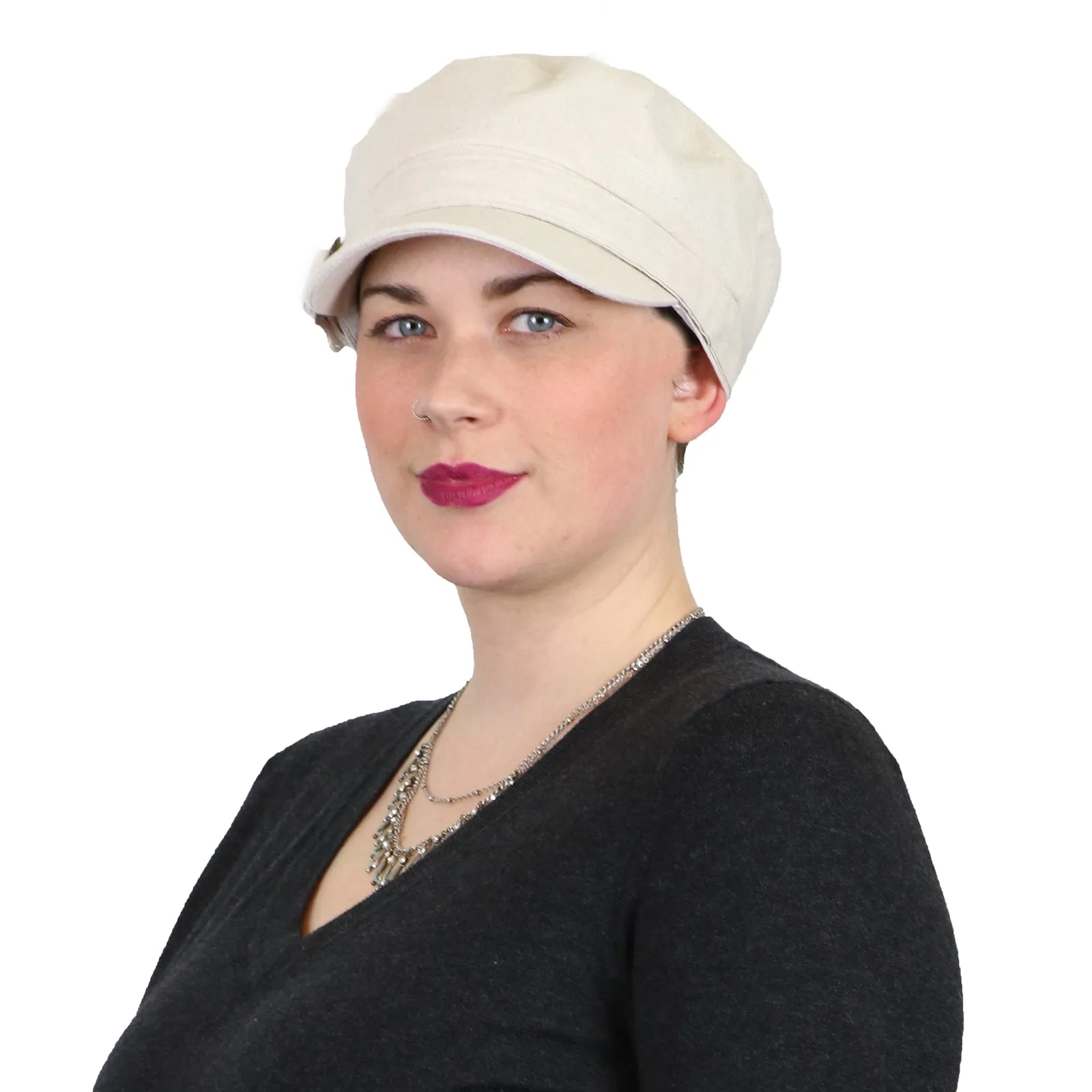 Linen Military Cadet Hat For Women Chemo Hat 50  UPF Sun Protection