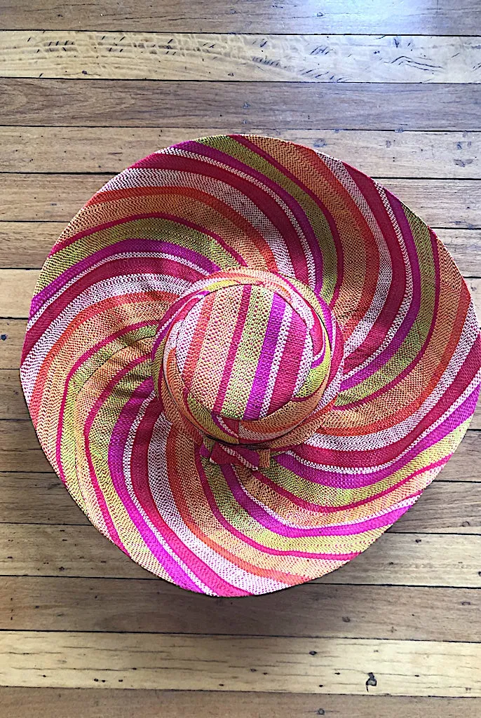 Made in Madagascar Large Hat - Orange,Beige, Red, Pink & Lime