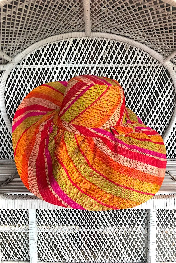 Made in Madagascar Large Hat - Orange,Beige, Red, Pink & Lime