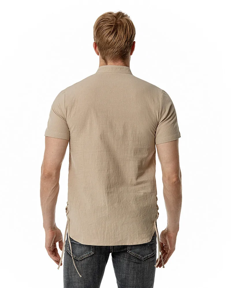 Men Crewneck Buttons Short Sleeves T-Shirt