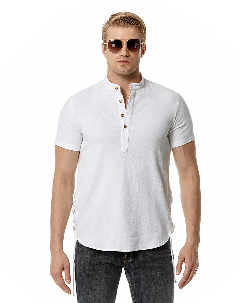 Men Crewneck Buttons Short Sleeves T-Shirt