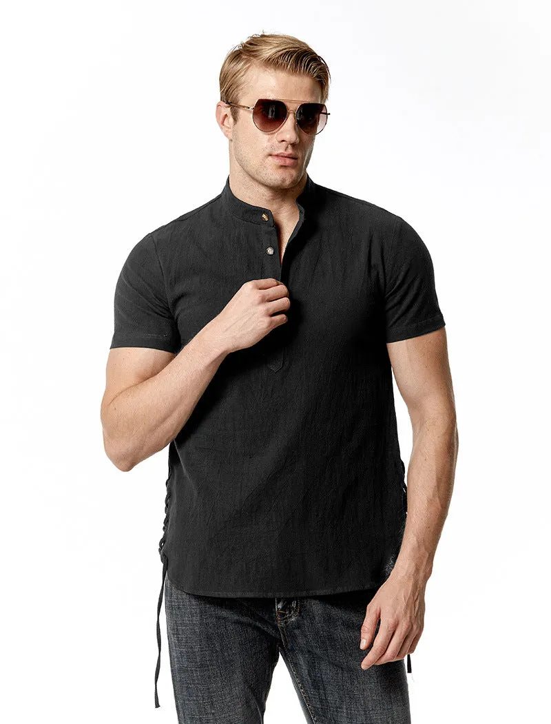 Men Crewneck Buttons Short Sleeves T-Shirt