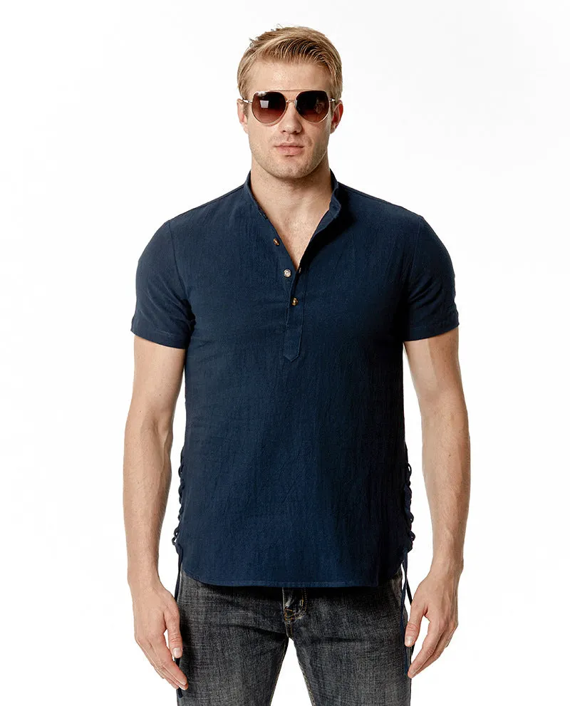 Men Crewneck Buttons Short Sleeves T-Shirt