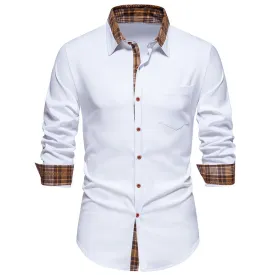 Men Turnover Collar Lattice Bicolor Long Sleeves Shirt