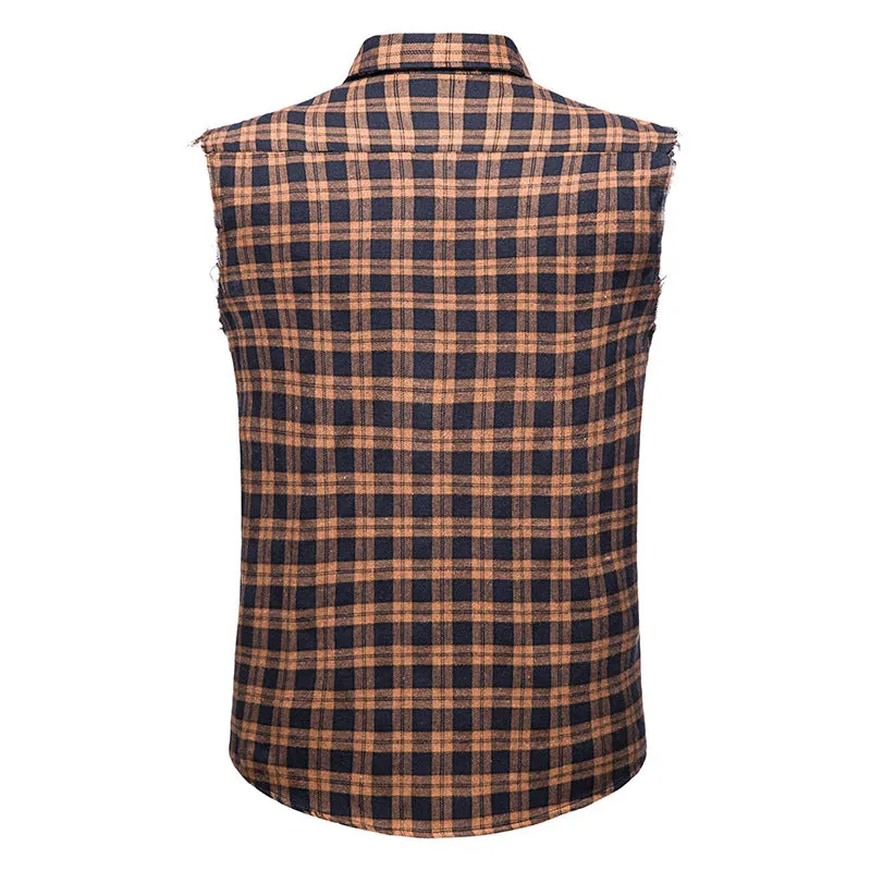 Men Turnover Collar Lattice Sleeveless Shirt