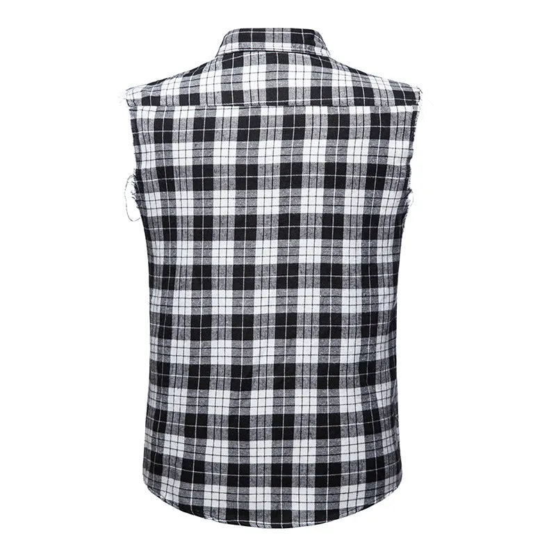 Men Turnover Collar Lattice Sleeveless Shirt