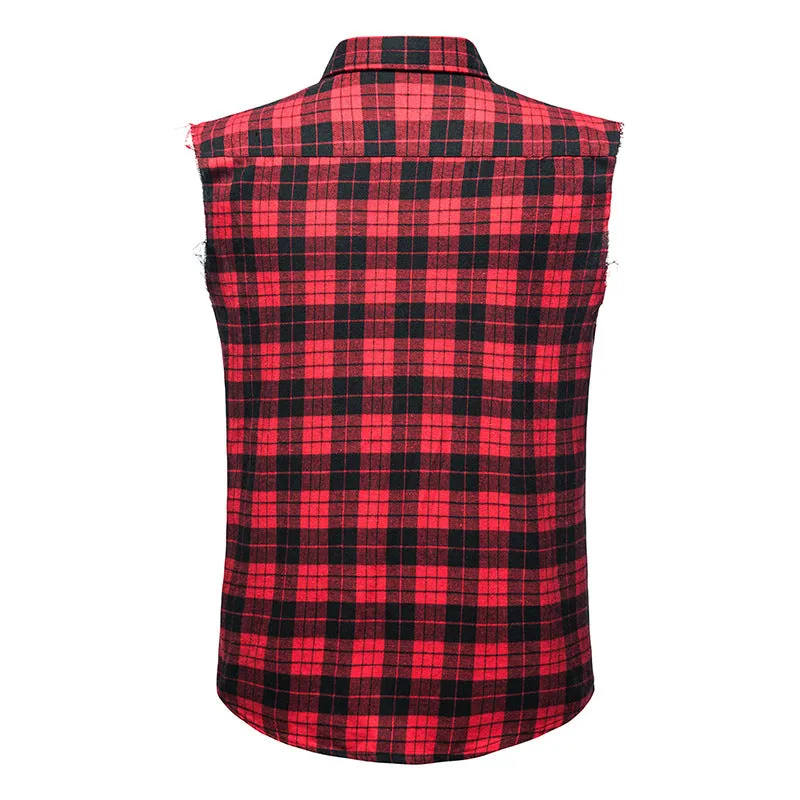 Men Turnover Collar Lattice Sleeveless Shirt