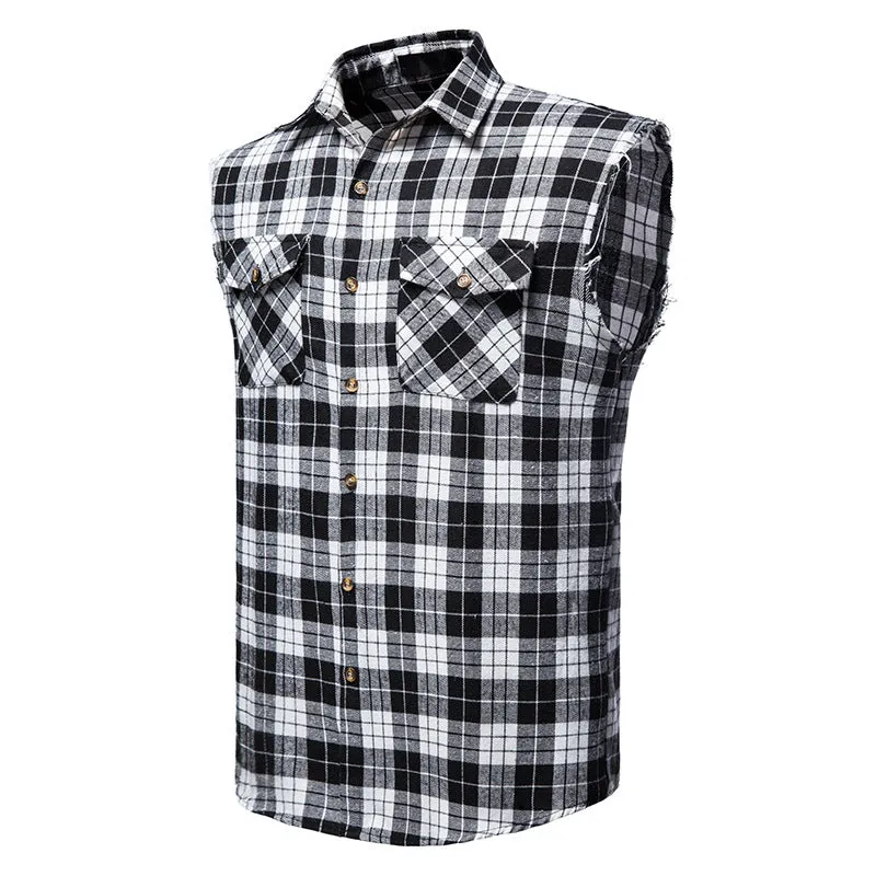 Men Turnover Collar Lattice Sleeveless Shirt