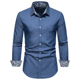 Men Turnover Collar Oriental Prints Long Sleeves Shirt