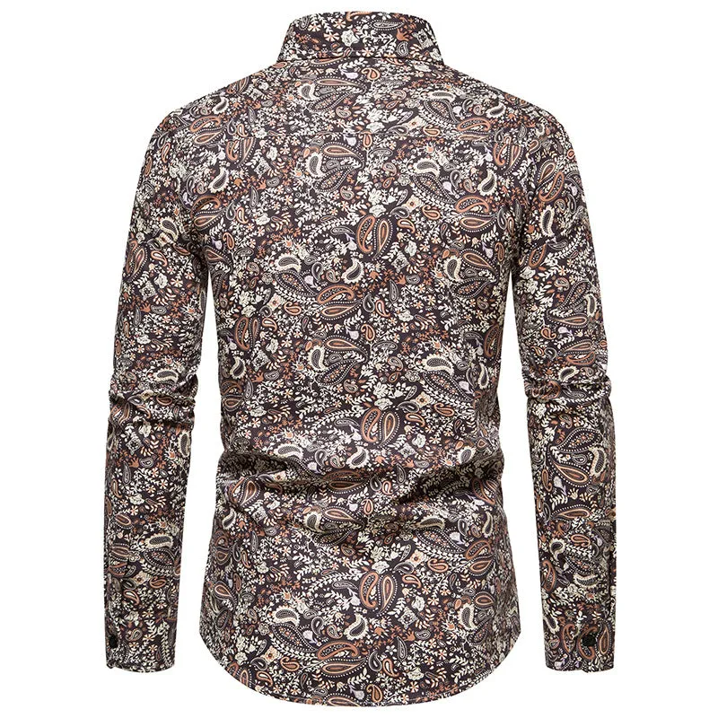 Men Turnover Collar Prints Long Sleeves Shirt