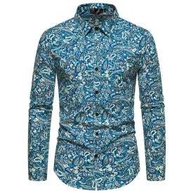 Men Turnover Collar Prints Long Sleeves Shirt