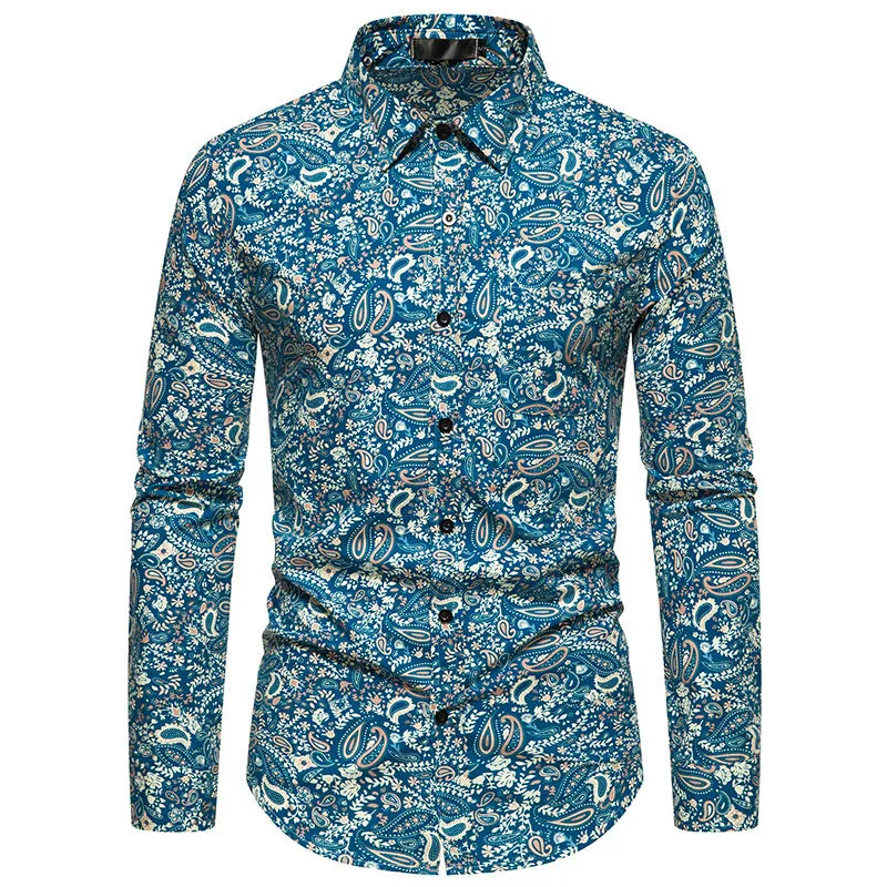 Men Turnover Collar Prints Long Sleeves Shirt