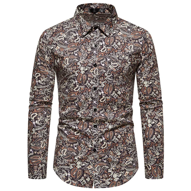 Men Turnover Collar Prints Long Sleeves Shirt