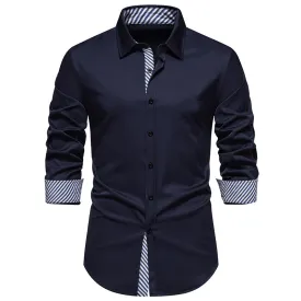 Men Turnover Collar Stripes Long Sleeves Shirt