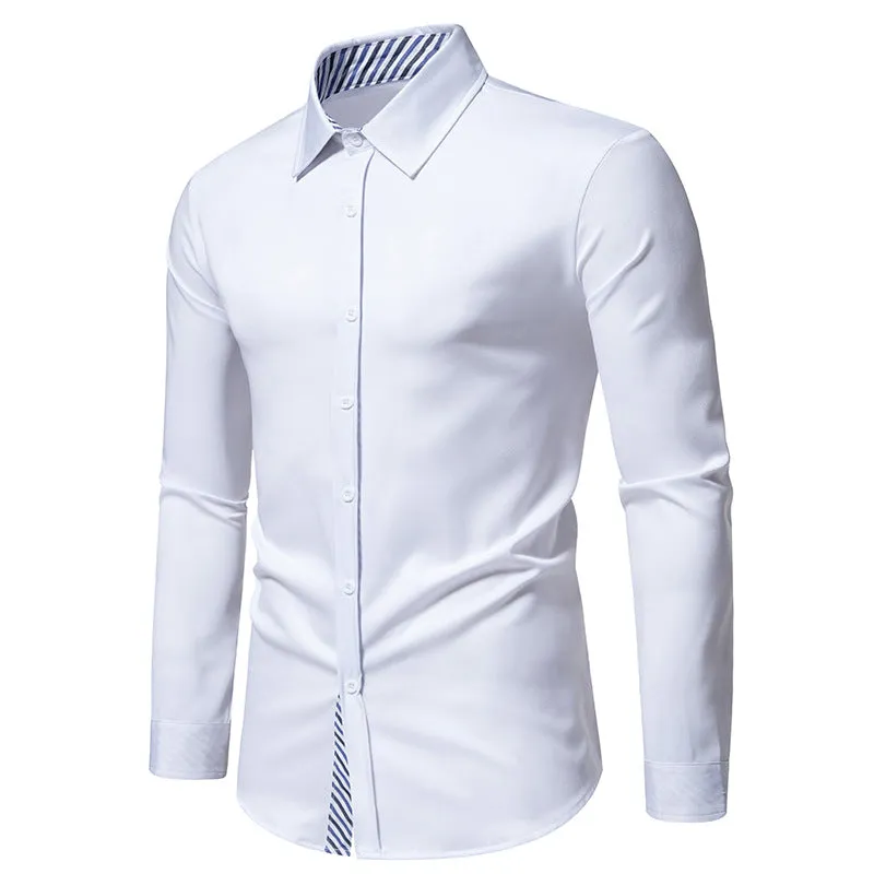 Men Turnover Collar Stripes Long Sleeves Shirt